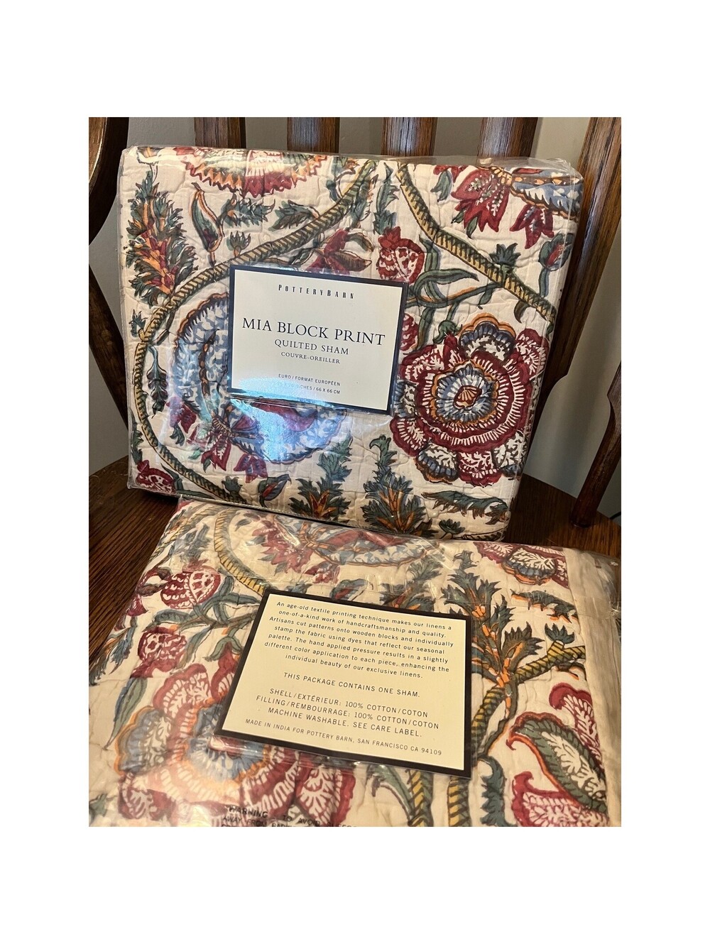 Pottery Barn Mia Block Print Quilted Euro Shams, Pair, 26x26